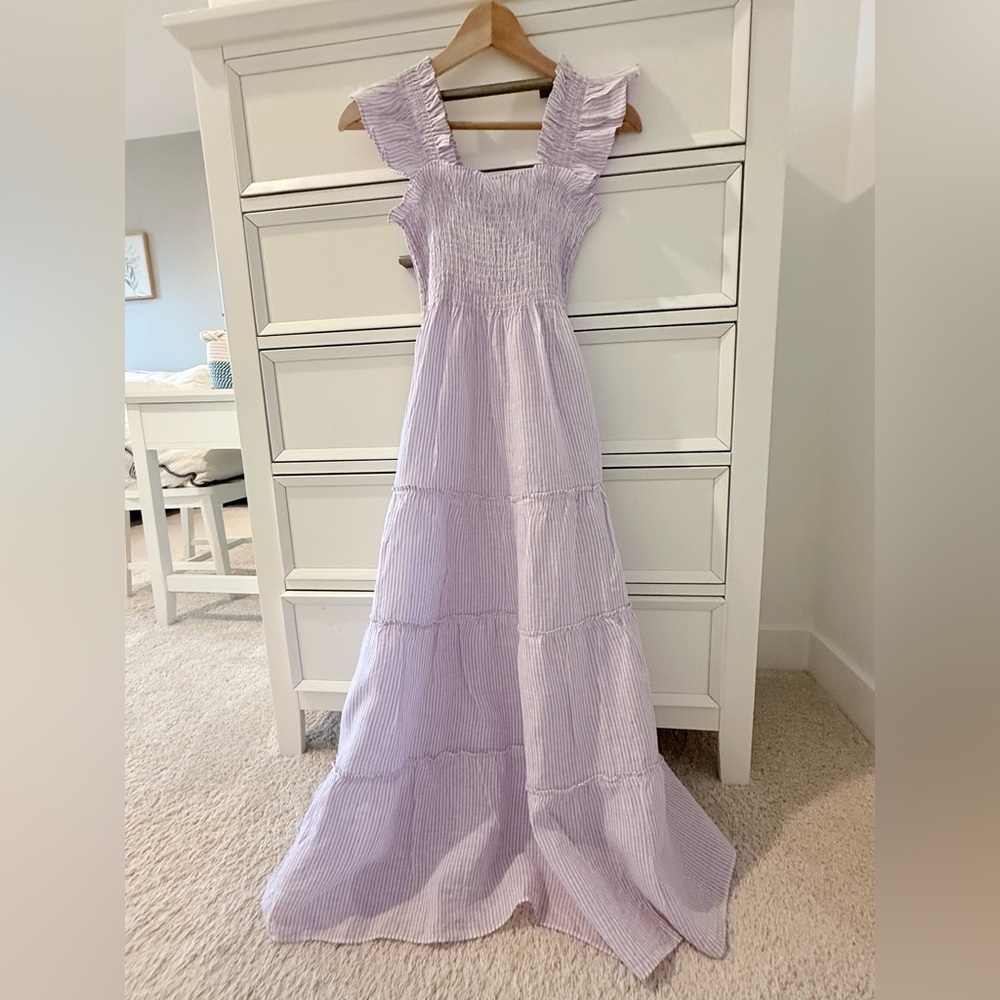 Hill House The Ellie Nap Dress - Lilac Stripe Linen